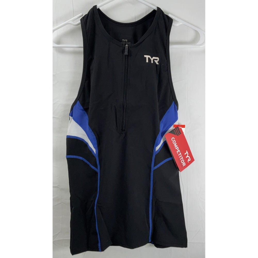 NWT Men's TYR Competitor Tank Top Front Zip Black & Blue - Small